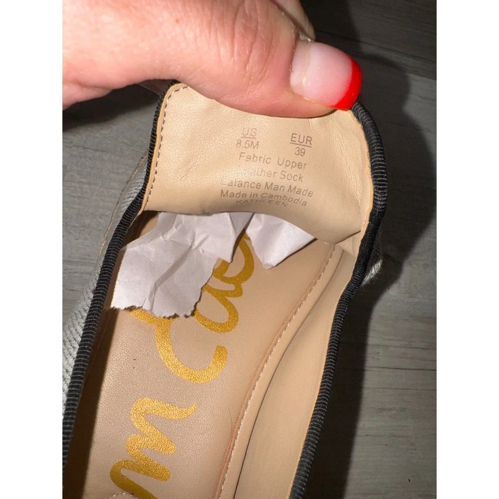 Sam Edelman Kathleen Espadrille Flats Women Light Grey White Fabric SE Logo 8.5M